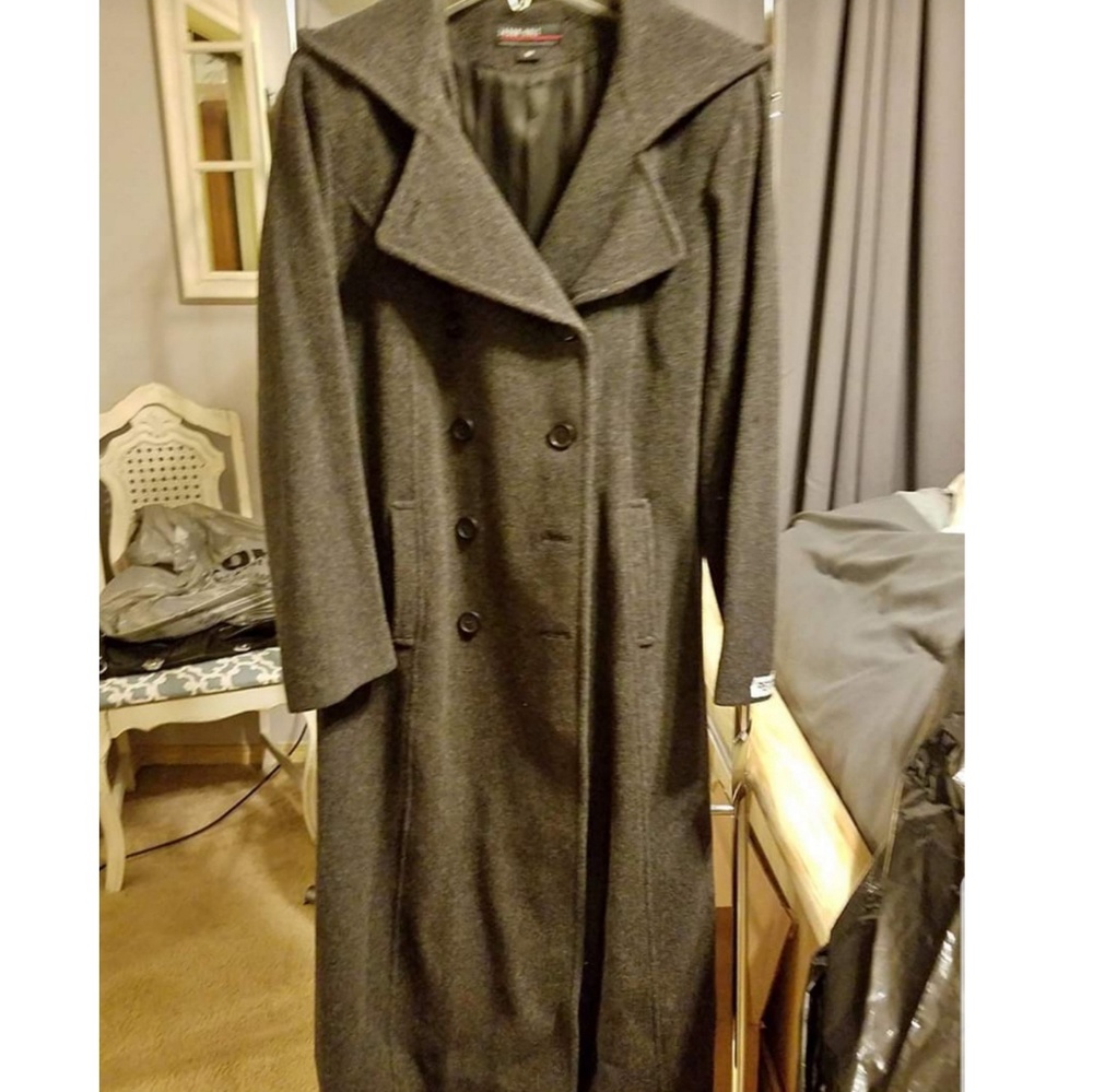 Womens Long Charcoal Grey Peacoat